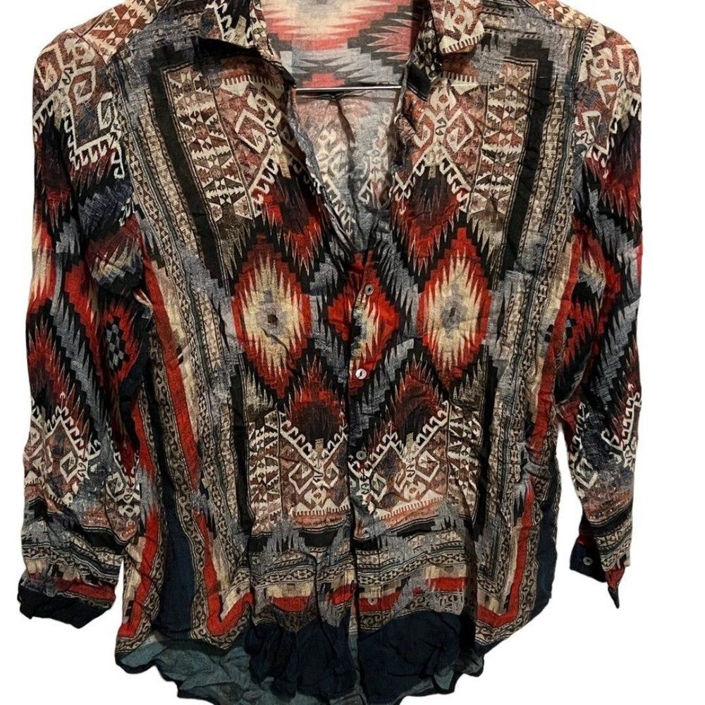 Zara Basic Aztec Style Button Down Long Sleeve Wo… - image 3